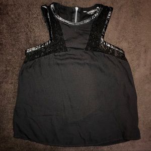 Black Flow Top w/ Lace and Leather Accents
